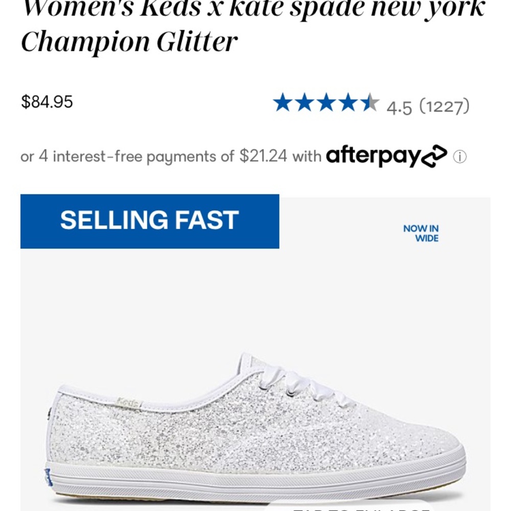 Womens Keds x Kate Spade New York Champion in sparkly white.